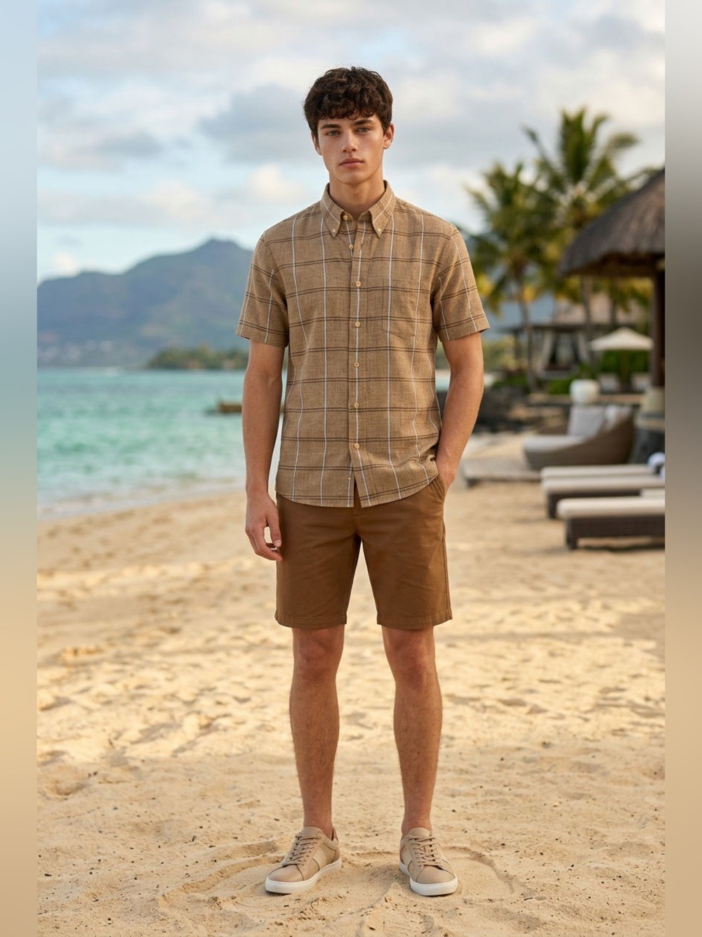 Saratoga Classic Men's XL Plaid Button Down Shirt - NWT Brown/Beige Short Sleeve